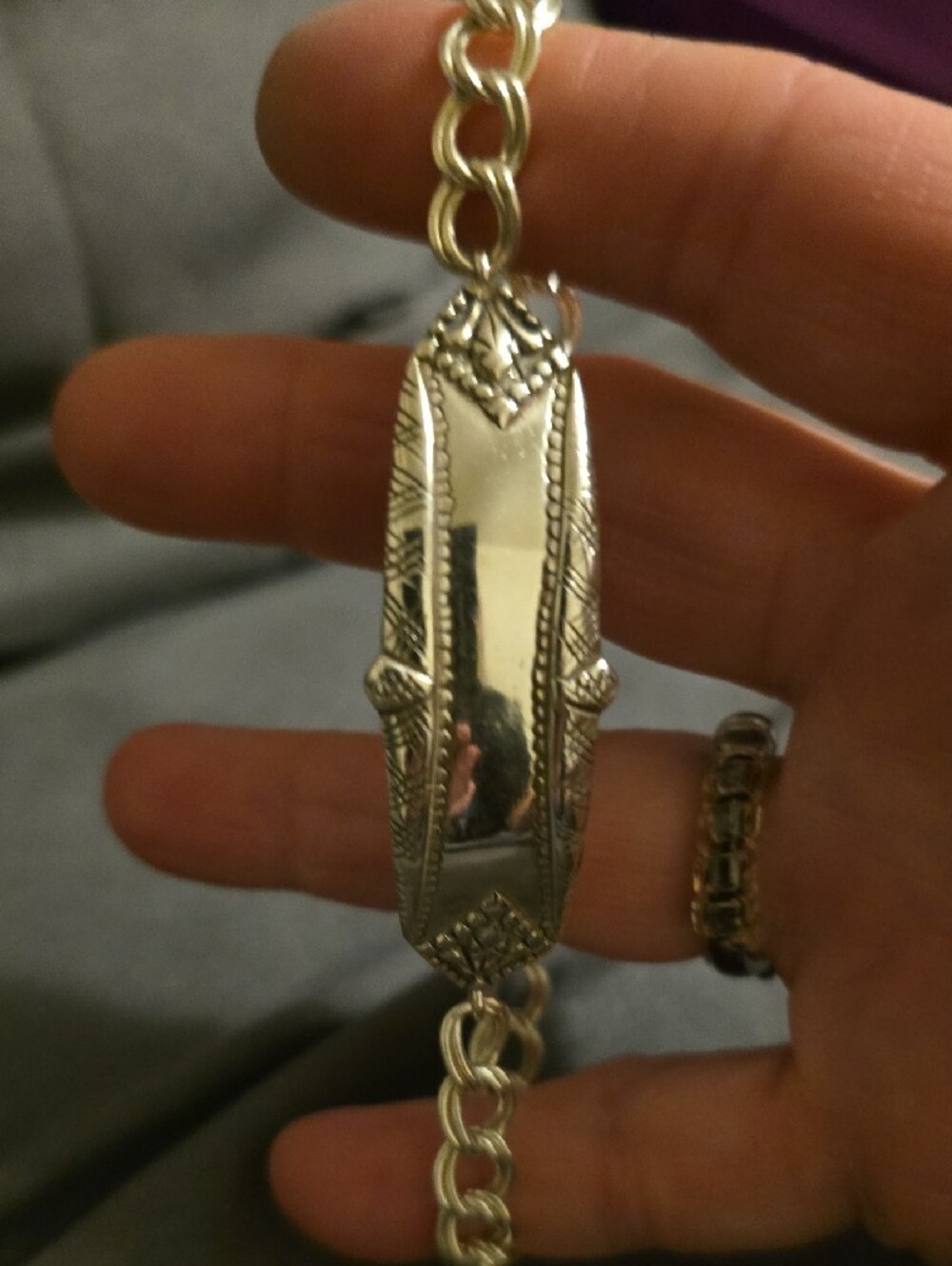 Sterling-Look Engraved ID Bracelet in Silver - Picture 2 of 5
